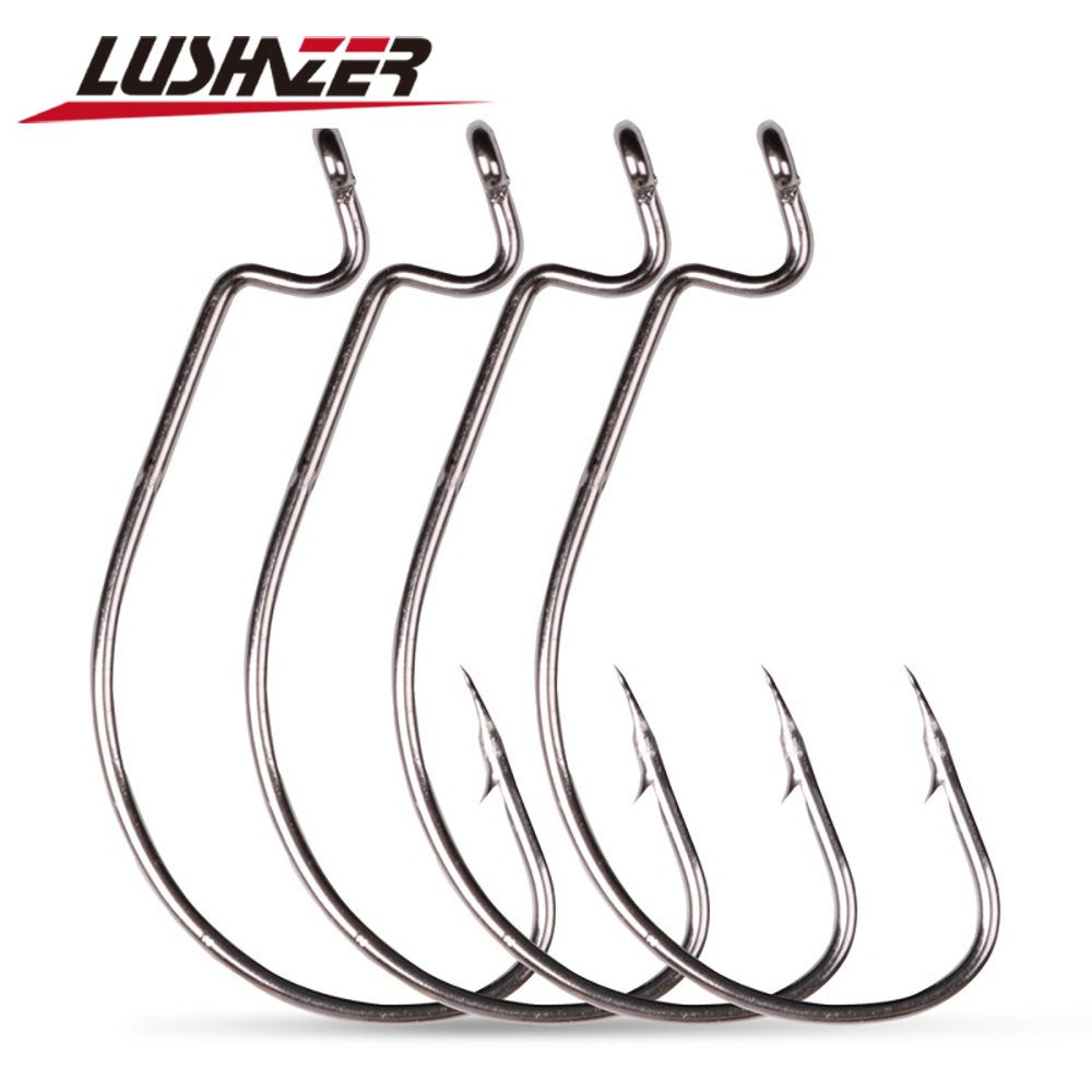 Fishing Hook Barbless - LUSHAZER 10 teile/los Carbon Stahl Angelhaken