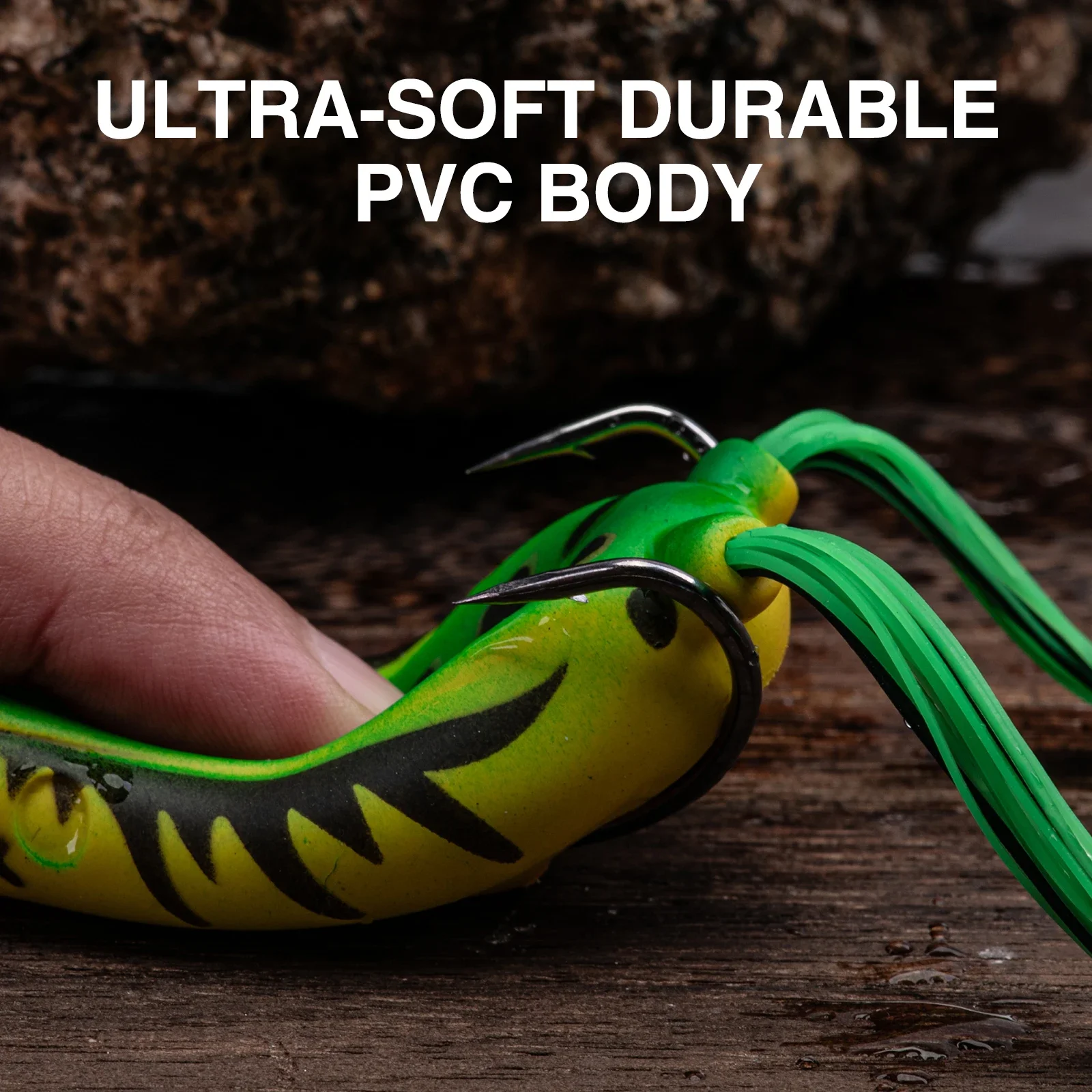 Fishing Hook Weedless - Goture Weicher PVC-Popper-Frosch-Angelköder, kein Verknoten, Doppelhaken,
